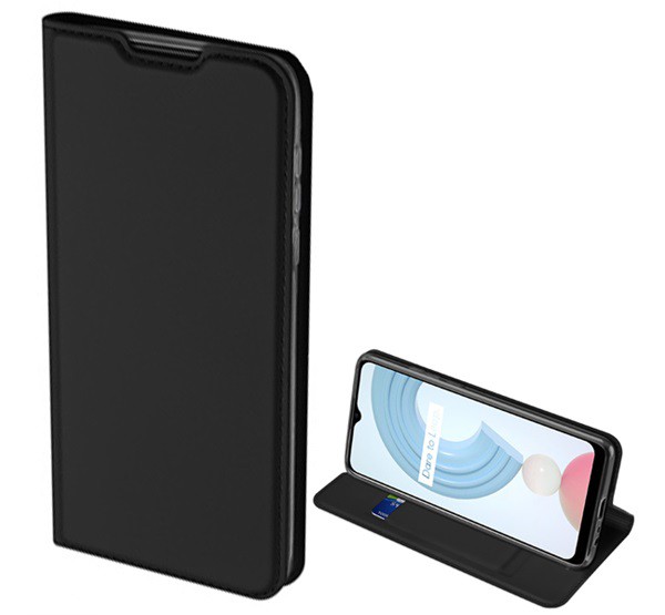 DUX DUCIS SKIN PRO tok álló, bőr hatású (FLIP, oldalra nyíló, bankkártya tartó, asztali tartó funkció) FEKETE [Realme C21Y]