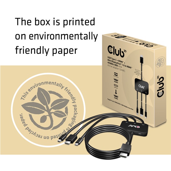 Club 3D CAC-1630 USB-C + HDMI + MiniDisplayport to HDMI 4K60Hz  M/M  32AVG Átalakító