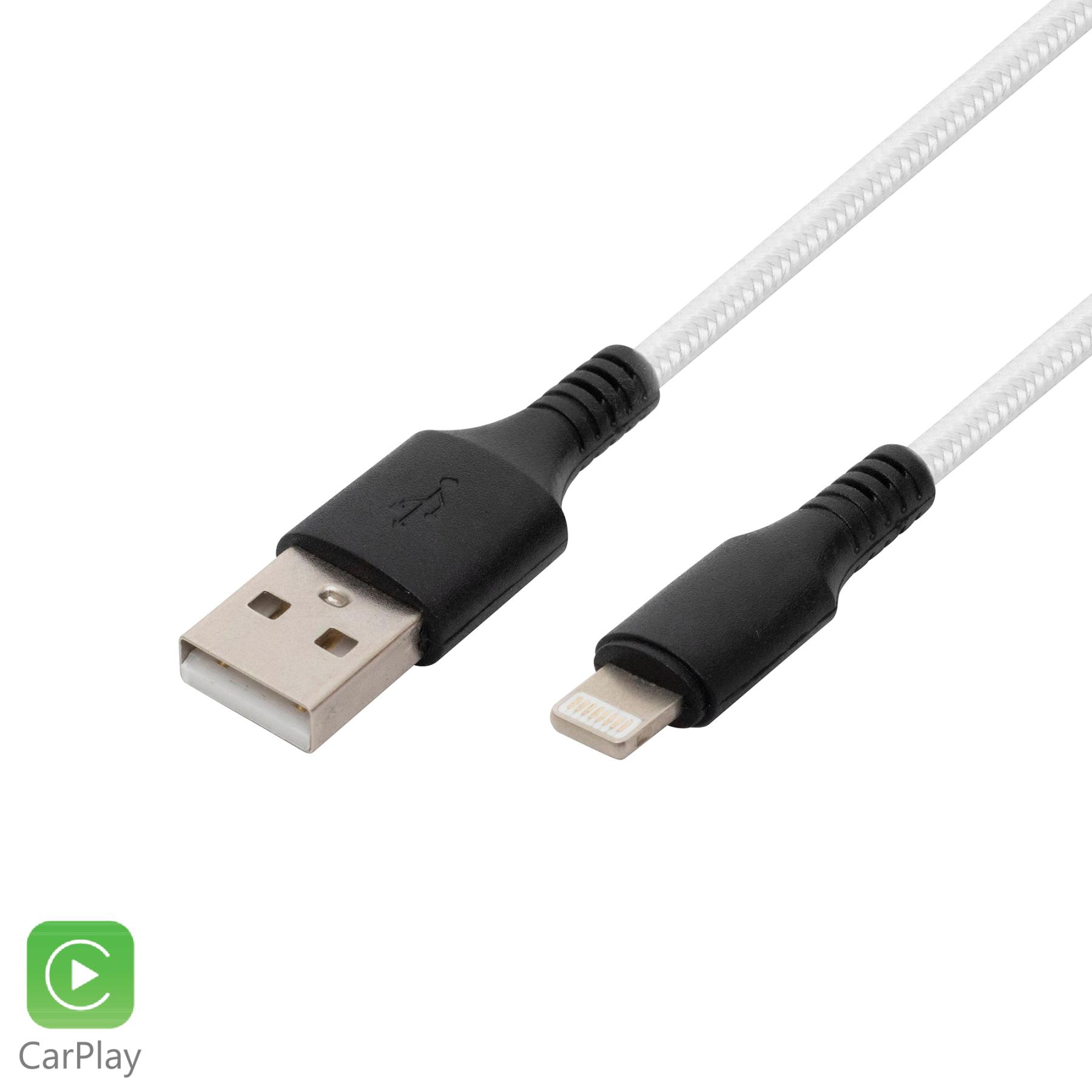 Home töltőkábel, USB A / Lightning, 2.1A, 1m, szövött, fehér (USBAL1)