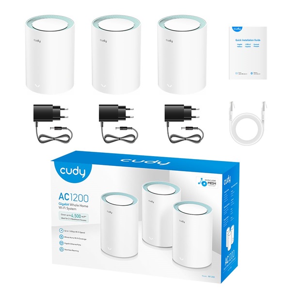CUDY M1300(3-Pack) kétsávos AC1200 WIFI MESH fehér gigabit router (3db-os szett) CUDY M1300(3-Pack) kétsávos AC1200 WIFI MESH fehér gigabit router (3db-os szett)