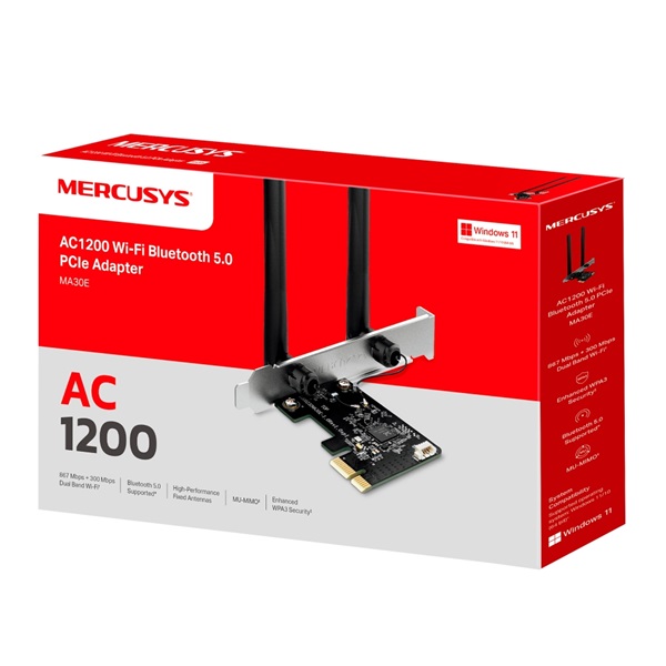 MERCUSYS MA30E Wireless PCI-Express 5.0 Dual Band AC1200 Bluetooth Adapter MERCUSYS MA30E Wireless PCI-Express 5.0 Dual Band AC1200 Bluetooth Adapter