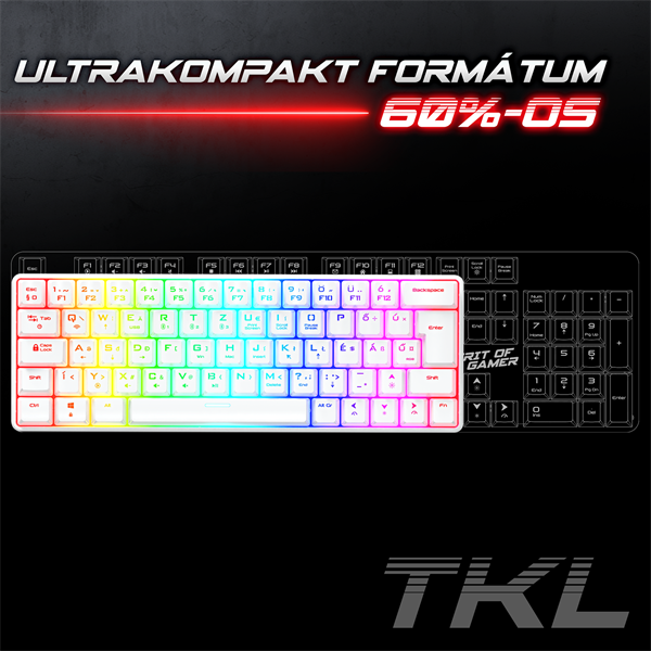 Spirit of Gamer  XPERT K200 White   TKL  SOG red RGB LED USB Billentyűzet Mechanikus Fehér HU