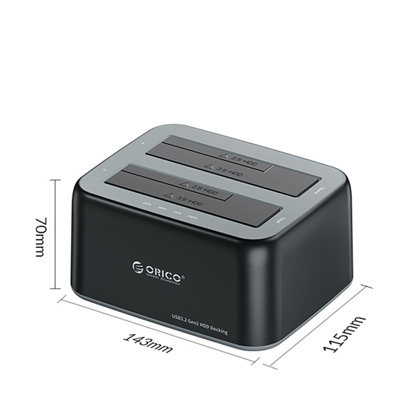 Orico  6829C3-C-EU-BK  2x 2,5"/3,5" HDD/SSD USB-A HDD/SSD Dokkoló  Fekete 