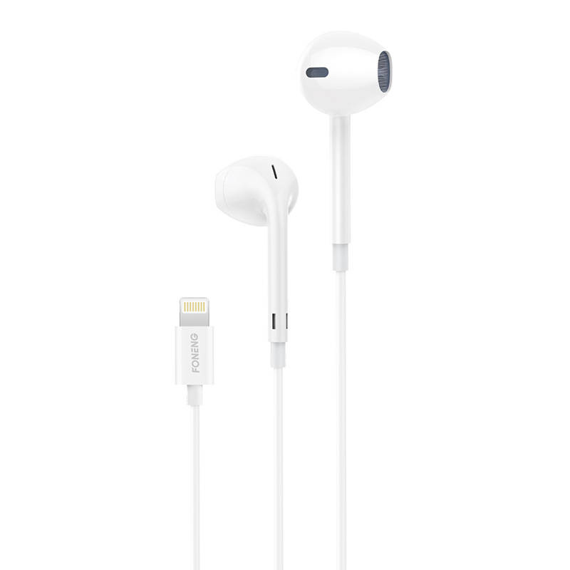 Foneng T28 Wired Earphones, Lightning, with remote Control (White) Foneng T28 Wired Earphones, Lightning, with remote Control (White)