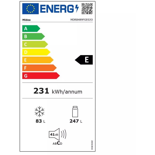 Midea MDRB489FGE02O no frost, inox alulfagyasztós hűtőszekrény
