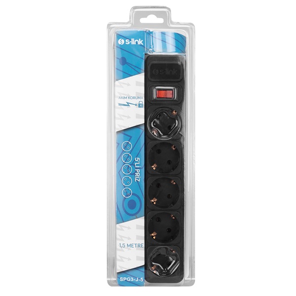 S-Link SPG3-J-5 5 aljzat max.4000 Watt 306 Joule 1,5m kábel túlfeszültségvédő Fekete S-Link SPG3-J-5 5 aljzat max.4000 Watt 306 Joule 1,5m kábel túlfeszültségvédő Fekete