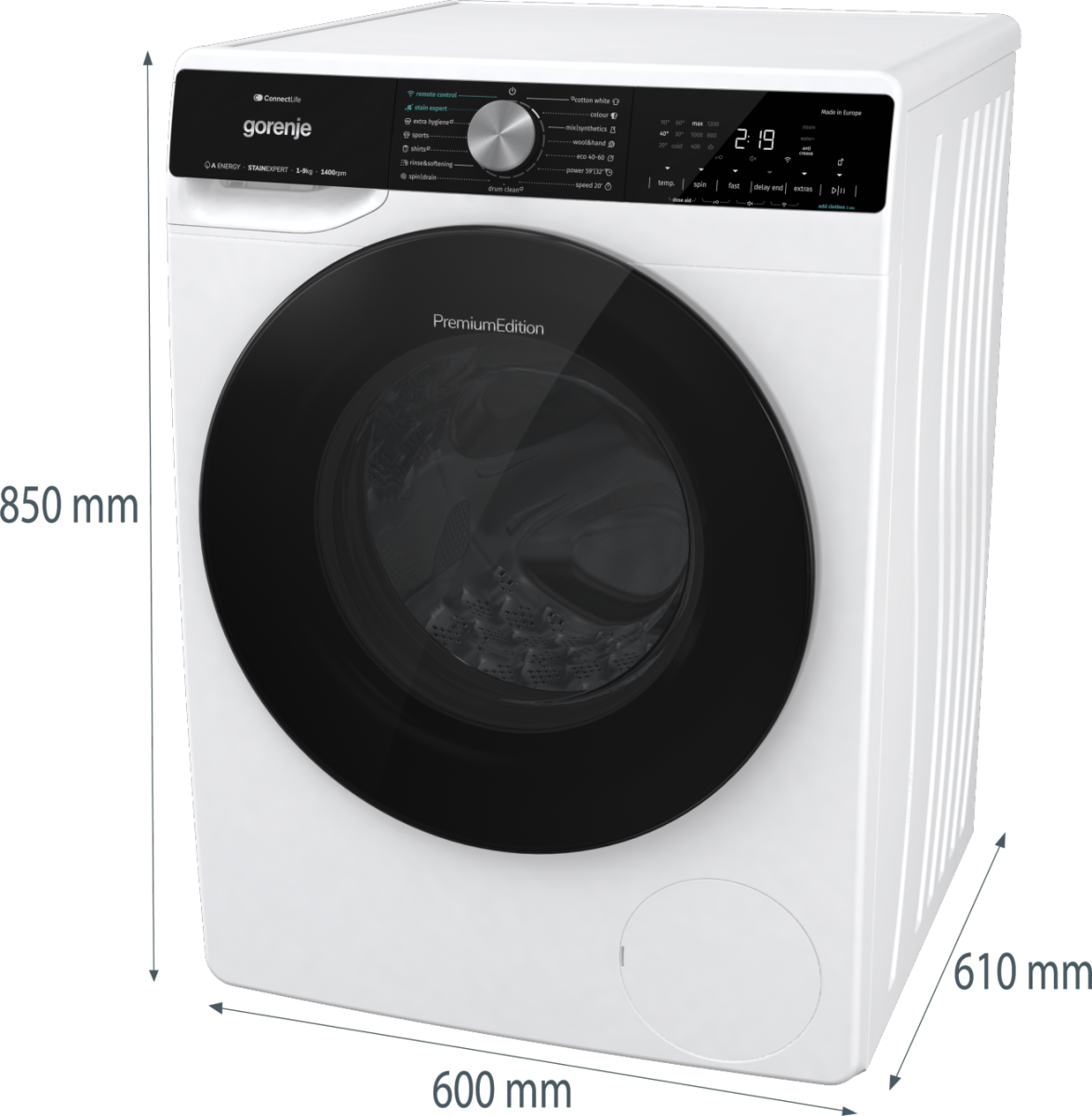Gorenje WNS94ATWIFI  Elöltöltős mosógép - 9 kg, 1400 ford./perc, A Energiaosztály, Gőz program