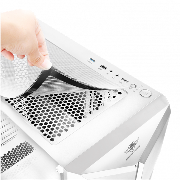 Spirit of Gamer Számítógépház - CLONE 3 White (fekete, ablakos, 8x12cm ventilátor, alsó táp,  ATX, 1xUSB3.0, 2xUSB2.0)
