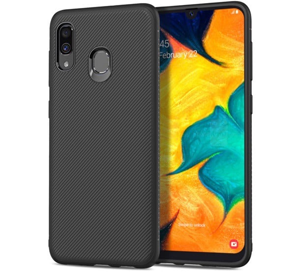 Szilikon telefonvédő (közepesen ütésálló, csíkos minta) FEKETE [Samsung Galaxy A30 (SM-A305F)]