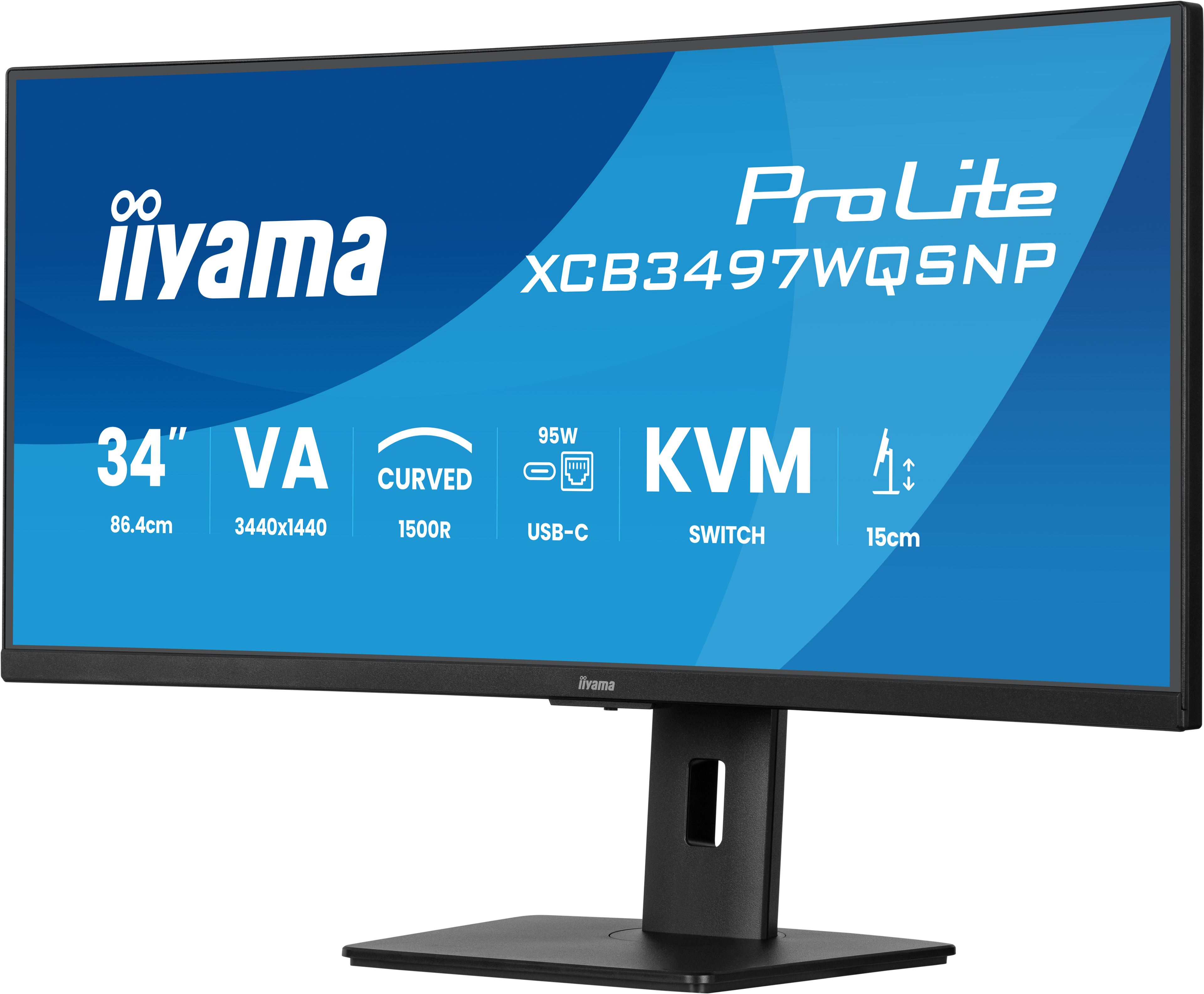 iiyama 34" ProLite XCB3497WQSNP-B1 Monitor - 3440x1440, WQHD, LED, VA, 120Hz, 0,4ms, Ívelt, Hangszóró, FreeSync, Pivot, Fekete