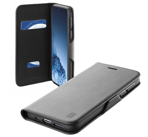CELLULARLINE BOOK CLUTCH tok álló, bőr hatású (FLIP, oldalra nyíló, bankkártyatartó funkció) FEKETE [Samsung Galaxy S21 Plus (SM-G996) 5G]