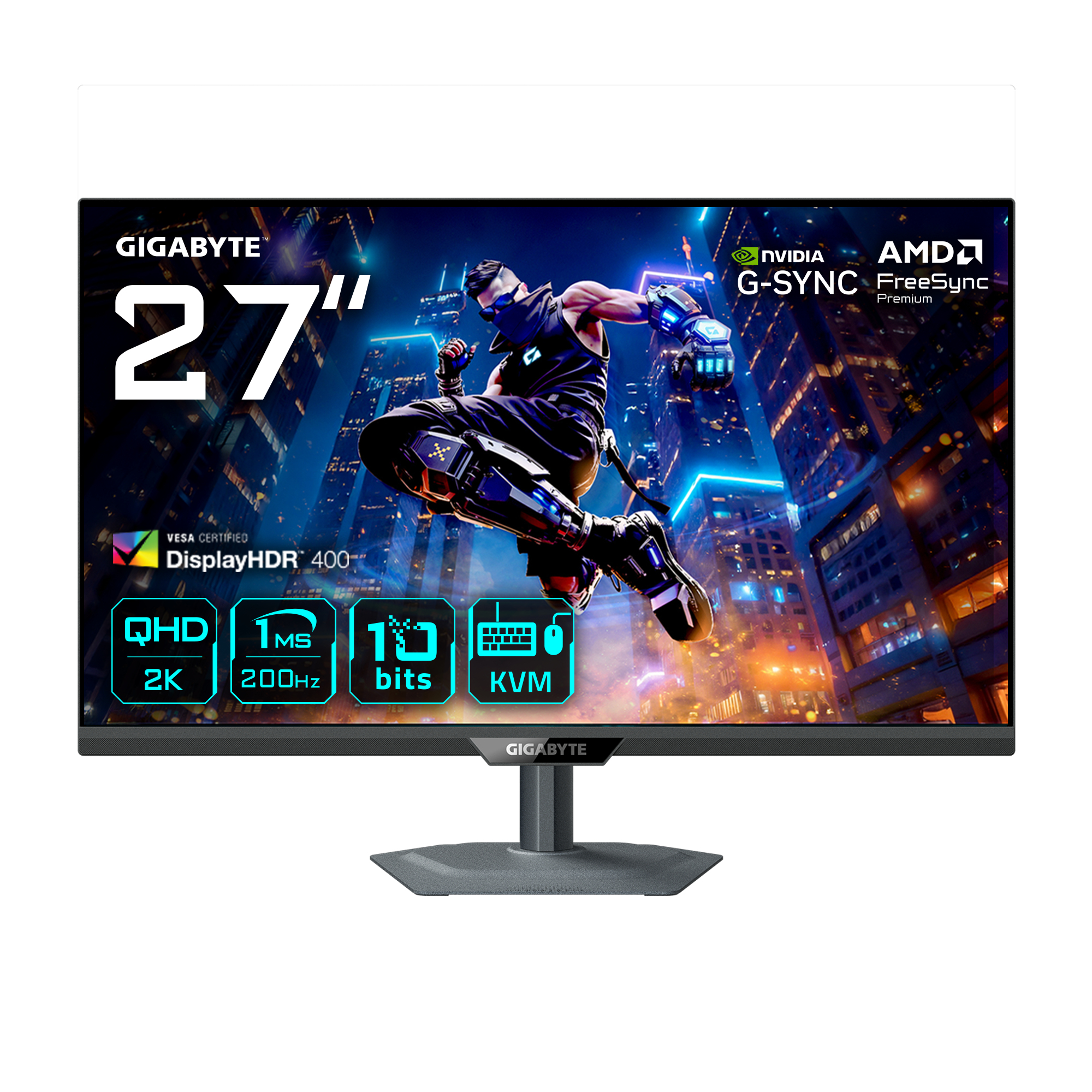 GIGABYTE 27" M27Q2 QD Monitor - 2560x1440, QHD, LED, IPS, 200Hz, 1ms, G-Sync, Pivot, Fekete