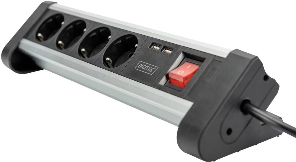 Digitus DA-70614 Elosztó kapcsolóval Alumínium, Alumínium ezüst, Fekete, Ezüst Védőérintkezős 1,5m