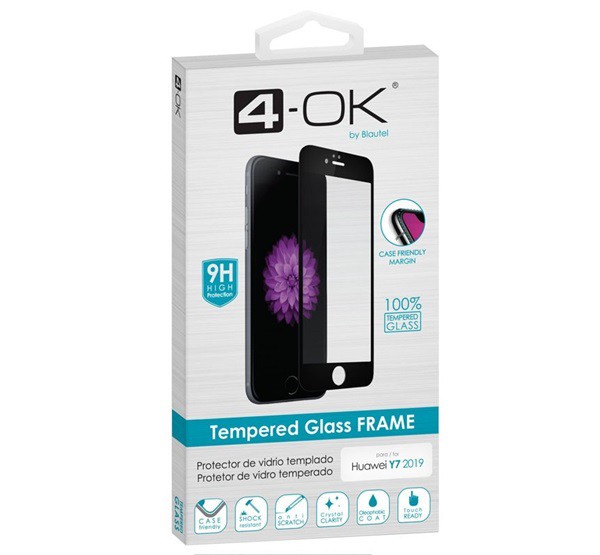 4-OK képernyővédő üveg (3D full glue, íves, teljes felületén tapad, tok barát, karcálló, 9H) FEKETE [Huawei Y7 2019 (Y7 Prime 2019)]