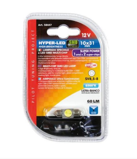 Lampa 12V SV8,5-8 sofita, 10x31mm 1 SMD, fehér színű, 1db (0158447)