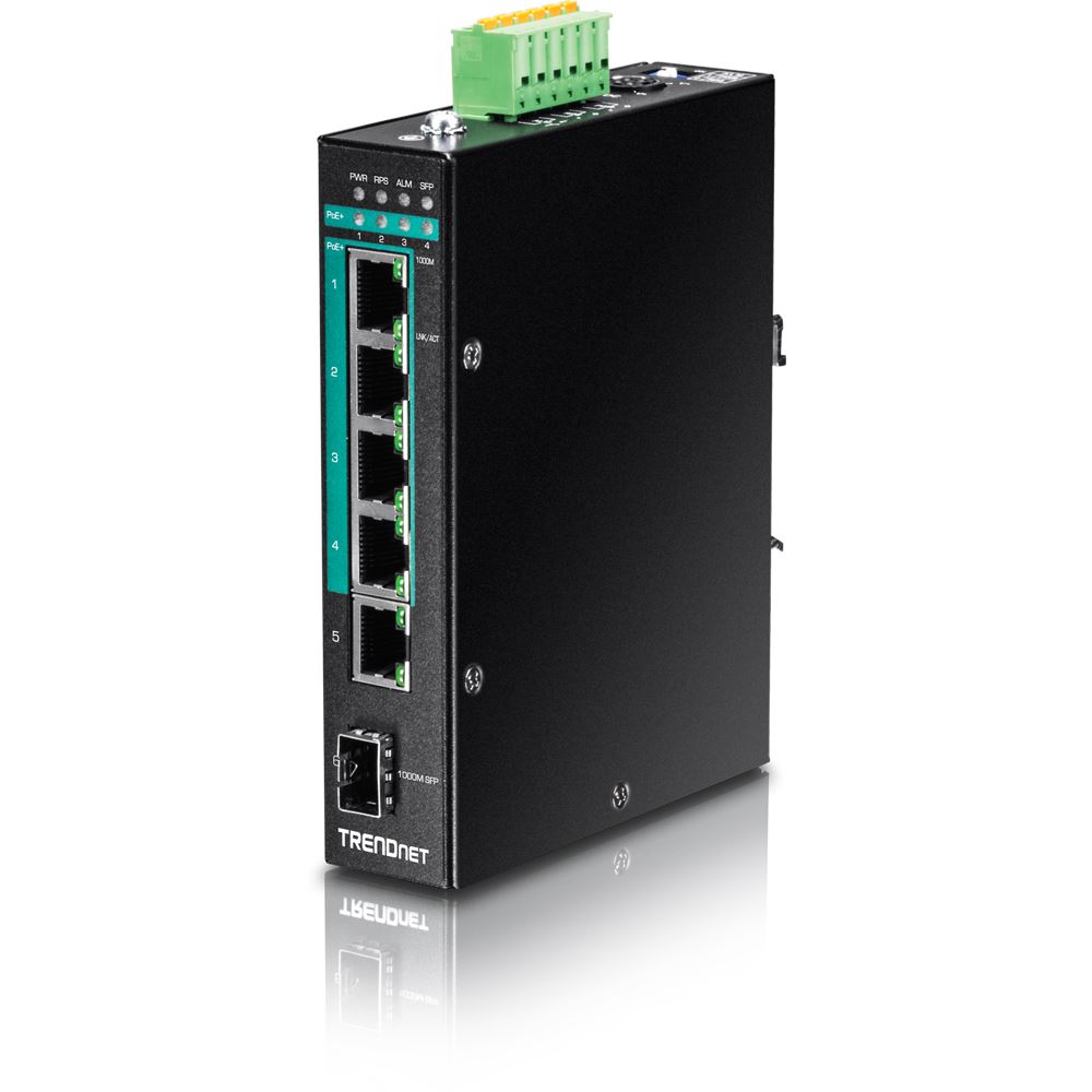 TRENDnet TI-PG541I 10/100/1000 Mbps 6 portos PoE+ DIN-Rail Switch