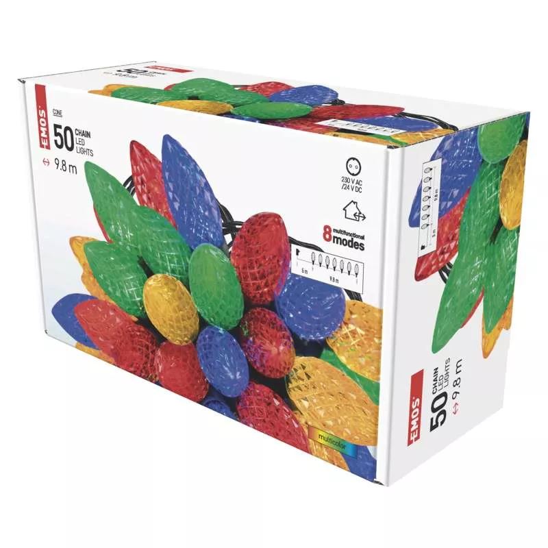 EMOS LED karácsonyi fényfüzér 9,8m multicolor többfunkciós beltéri színes égők (D5ZM01)