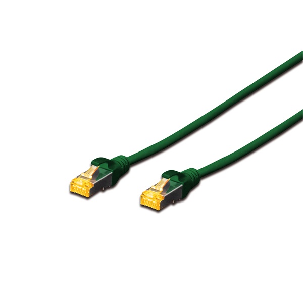 RJ45 Hálózat Csatlakozókábel CAT 6A S/FTP 1.00 m Zöld Halogénmentes, sodort érpár, Védővel, Lángálló Digitus RJ45 Hálózat Csatlakozókábel CAT 6A S/FTP 1.00 m Zöld Halogénmentes, sodort érpár, Védővel, Lángálló Digitus