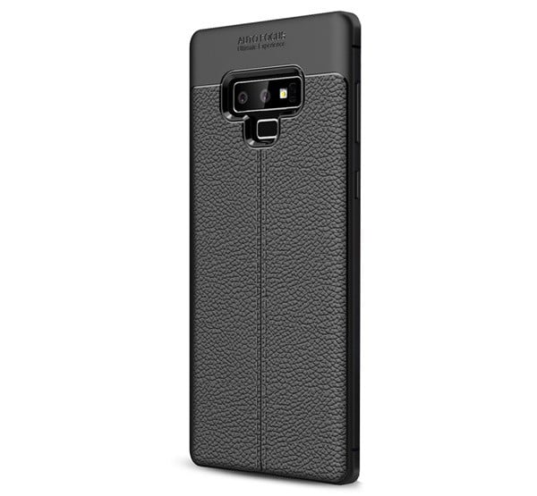 Szilikon telefonvédő (közepesen ütésálló, bőr hatású, varrás minta) FEKETE [Samsung Galaxy Note 9 (SM-N960F)]