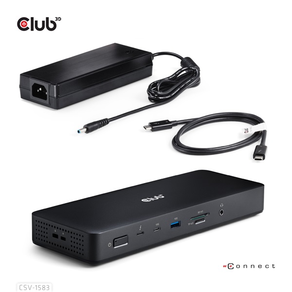 Club 3D CSV-1583 140W  2xThunderbolt 4 3xDP  2xHDMI, USB-C, 3xUSB-A, SD, TF, RJ45, 3,5 Jack, DC Notebook Dokkoló