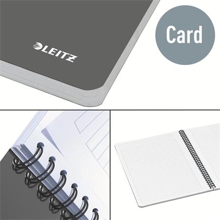 Spirálfüzet, A5, vonalas, 90 lap, laminált karton borító, LEITZ "Office", szürke-zöld