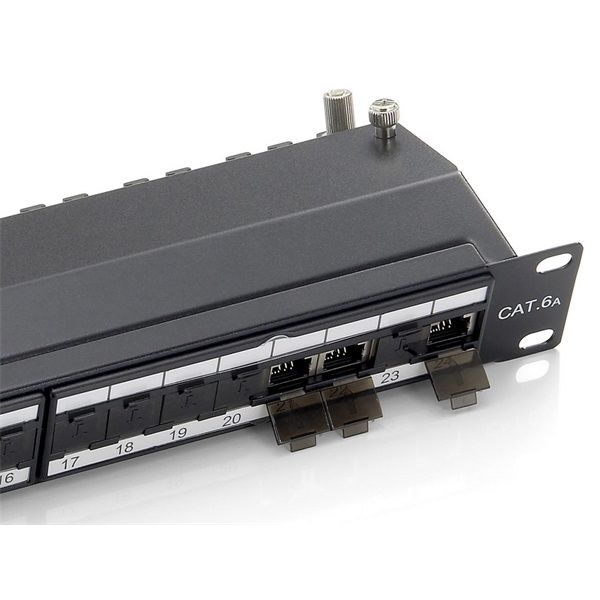 Equip 326624  24 port Cat6A 1U árnyékolt Patch panel Fekete 