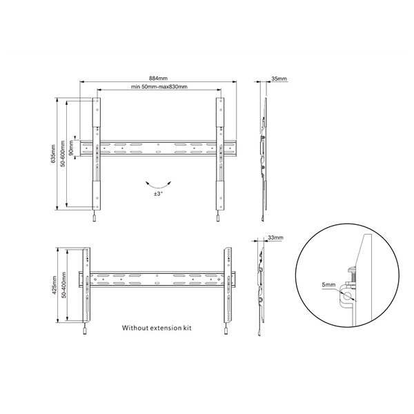 MULTIBRACKETS   M Universal Wallmount Fixed X Large  42-90" max.VESA: 800x600 mm  75 kg Fix fali konzol