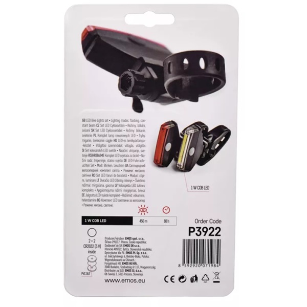 EMOS 22lm 2db-os fehér/piros LED kerékpárlámpa szett (P3922)