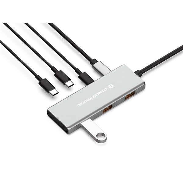 Conceptronic HUBBIES17G 4 Port USB-C to 4x USB-C+3x USB-A USB Hub Szürke Conceptronic HUBBIES17G 4 Port USB-C to 4x USB-C+3x USB-A USB Hub Szürke