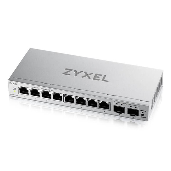 ZYXEL GS1200-10V3-EU0101F 8x1000Mbps + 2xSFP Fémházas Asztali  Web menedzselés Switch