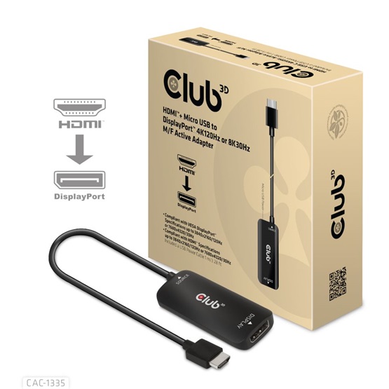   Club3D HDMI + Micro USB to DisplayPort 4K120Hz or 8K30Hz Active Adapter  