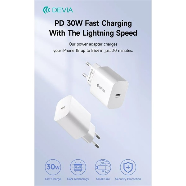 Devia ST399794 Smart GaN 30W Type-C Hálózati töltő adapter Devia ST399794 Smart GaN 30W Type-C Hálózati töltő adapter