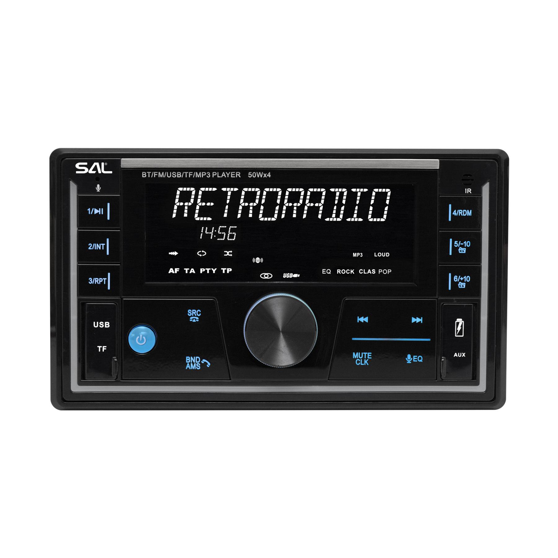 SAL SMART autórádió, 4x50W, 2xDIN, FM RDS, USB-microSD, MP3 lejátszó, dupla USB aljzat, telefontöltő, kiválasztható RGB gomb világítás, ...