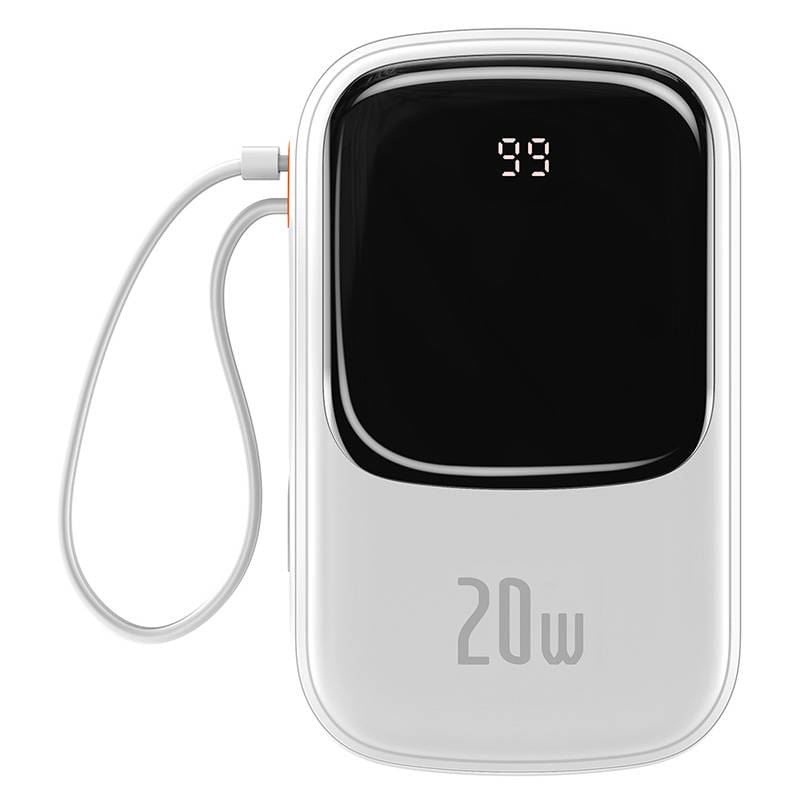 Baseus Qpow Pro Powerbank USB-C kábellel USB-C 2xUSB 20000mAh 20W fehér (PPQD060202) Baseus Qpow Pro Powerbank USB-C kábellel USB-C 2xUSB 20000mAh 20W fehér (PPQD060202)