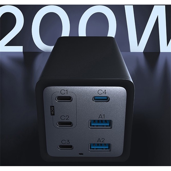 Conceptronic  OZUL06BE 4x USB-C+2x USB-A  200W telefon töltő adapter Fekete 