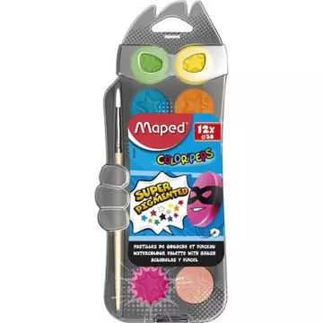 Vízfesték, 12 szín, 30 mm átm/szín + ajándék ecset, MAPED Vízfesték, 12 szín, 30 mm átm/szín + ajándék ecset, MAPED