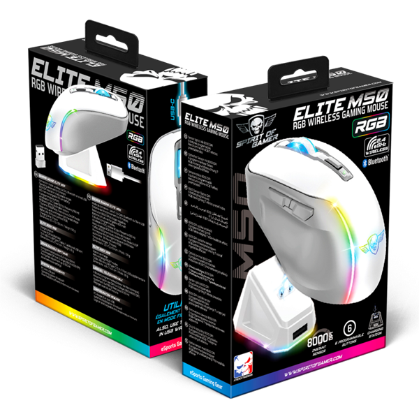 Spirit of Gamer  ELITE-M50 White RGB  Vezeték nélküli Egér Fehér 