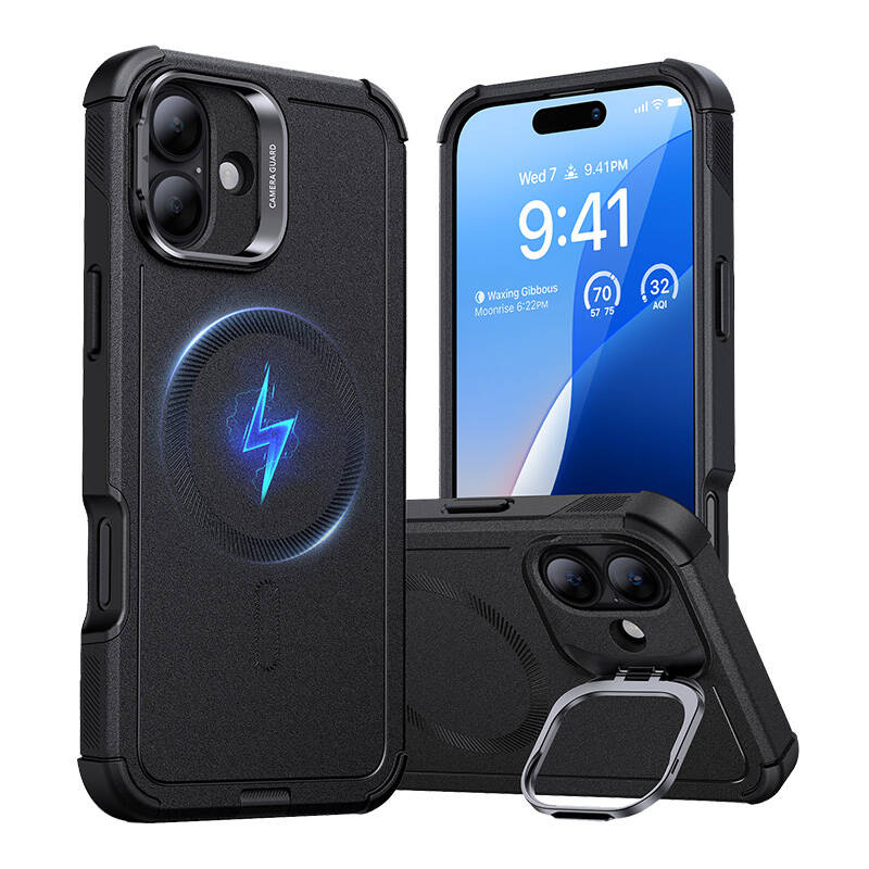 Cyber Tough (HaloLock) ESR tok állvánnyal iPhone 16 készülékhez (fekete) Cyber Tough (HaloLock) ESR tok állvánnyal iPhone 16 készülékhez (fekete)