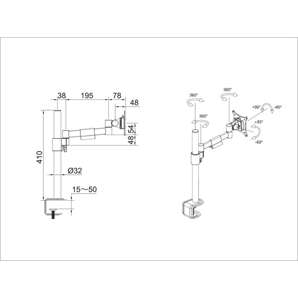 MULTIBRACKETS Asztali konzol, M VESA Deskmount Officeline Single I White (15-30", max.VESA: 100x100 mm, 8 kg)