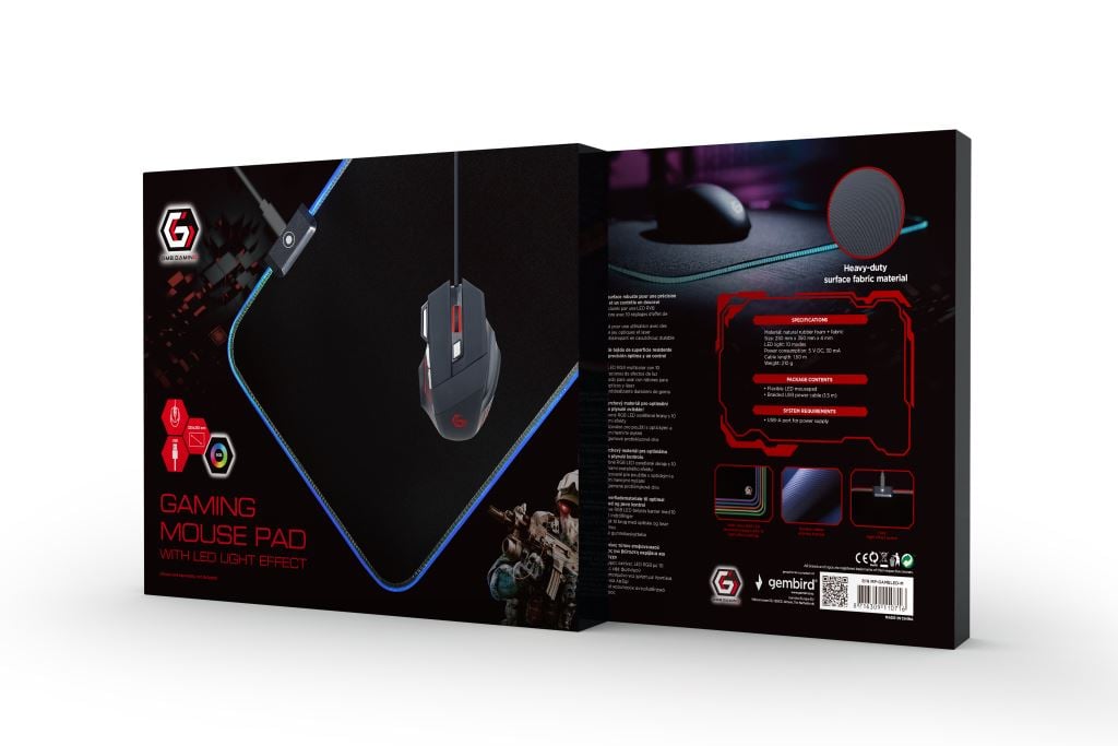 Gembird MP-GAMELED-M Gaming egérpad LED világítással M-es, fekete Gembird MP-GAMELED-M Gaming egérpad LED világítással M-es, fekete