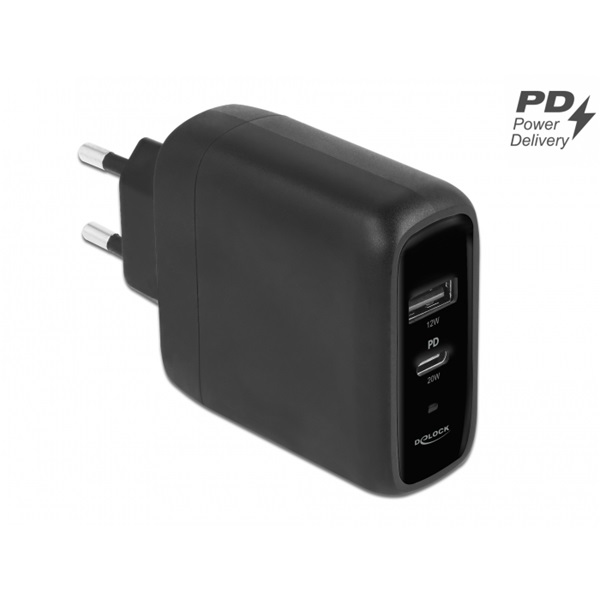 Delock 41455 USB-C PD 3.0 + USB-A 20W+12W hálózati töltő Delock 41455 USB-C PD 3.0 + USB-A 20W+12W hálózati töltő