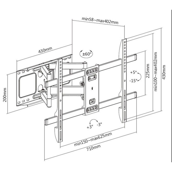 Equip  650335  37"-80" Max.: 60kg dönthető forgatható TV Fali konzol Fekete 
