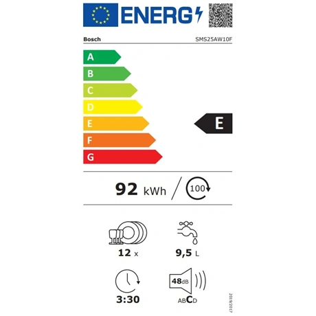 Bosch SMS25AW10F fehér, szabadonálló, programok száma:5, 12 terítékes mosogatógép