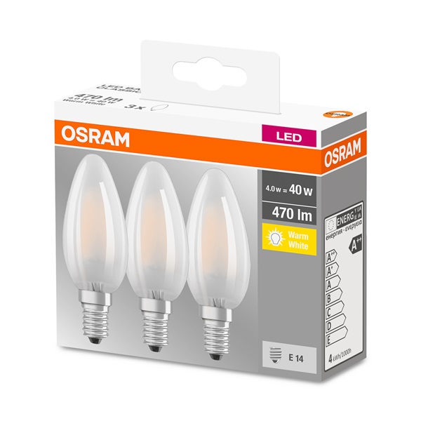 Osram Base matt üveg búra/4W/470lm/2700K/E14 LED gyertya izzó 3 db