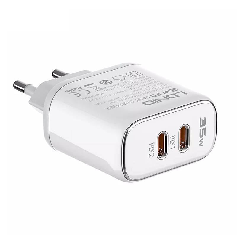 LDNIO A2528M 2xUSB-C hálózati töltő fehér + USB-C - Lightning kábel LDNIO A2528M 2xUSB-C hálózati töltő fehér + USB-C - Lightning kábel