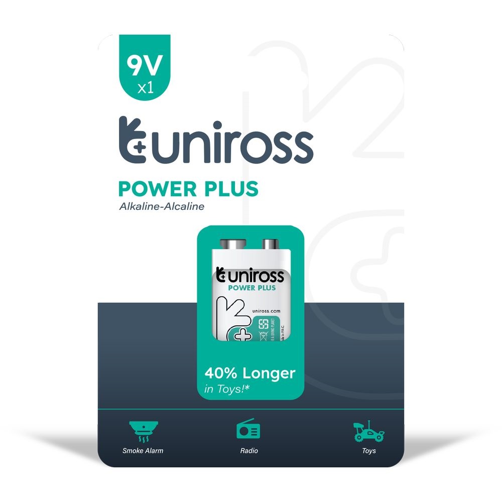 Uniross 9V 6LR61/blokk tartós alkáli elem POWER PLUS 1db/csomag (UPP9PK1)
