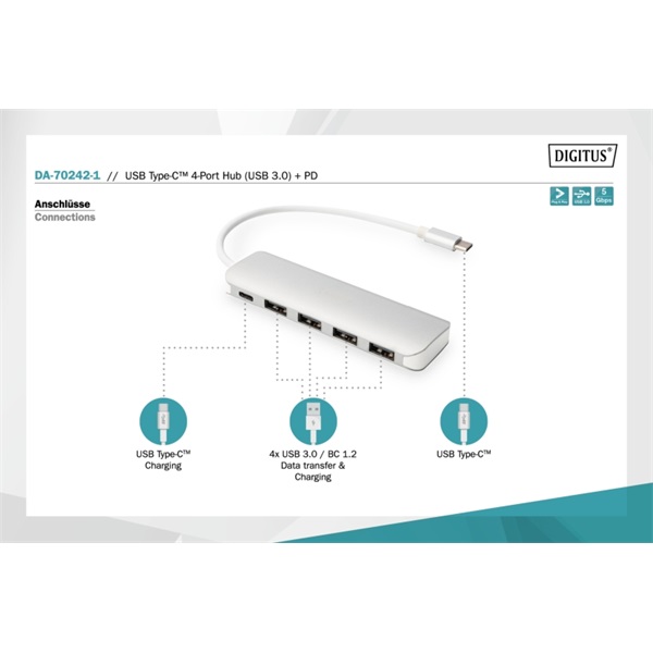 Digitus USB 3.0 4 portos Type C Hub (DA-70242-1)