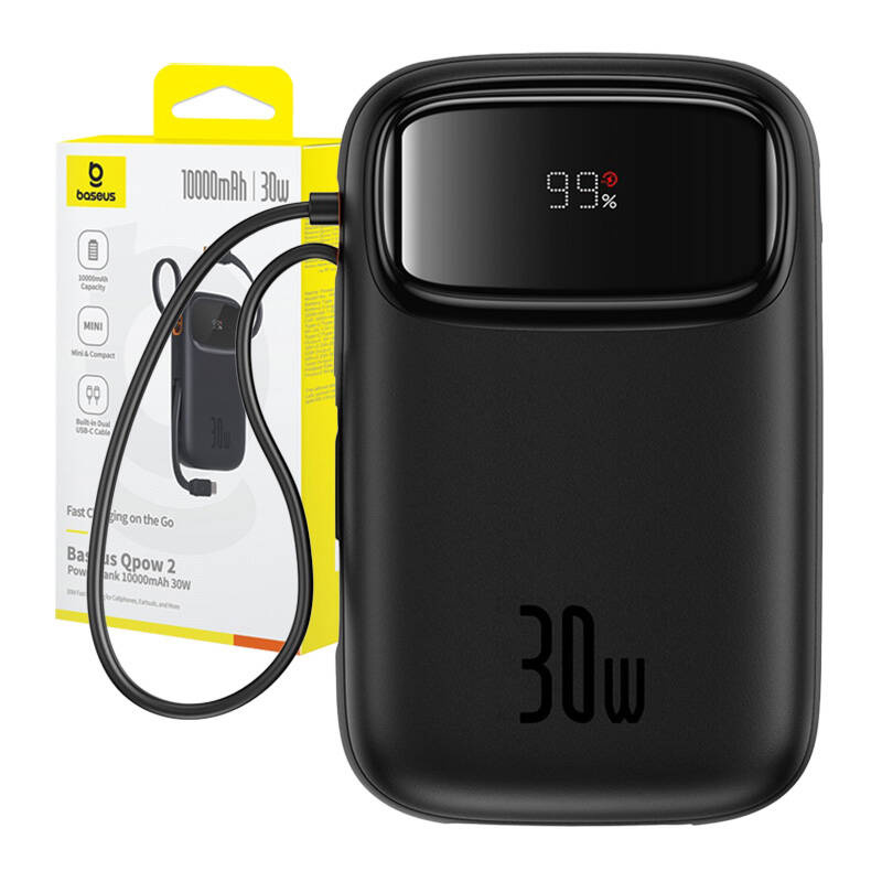 Baseus QPow 2 10000mAh 30W  2xUSB-C powerbank  Fekete 