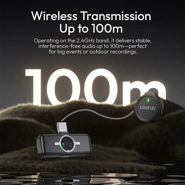 Ulanzi A21 csiptetős vezeték nélküli mikrofon  2db mikrofon zajszűrés USB-C Fekete