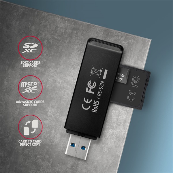 Axagon CRE-S2N SuperSpeed USB-A 3.2 Gen 1 slim SD/microSD kártyaolvasó